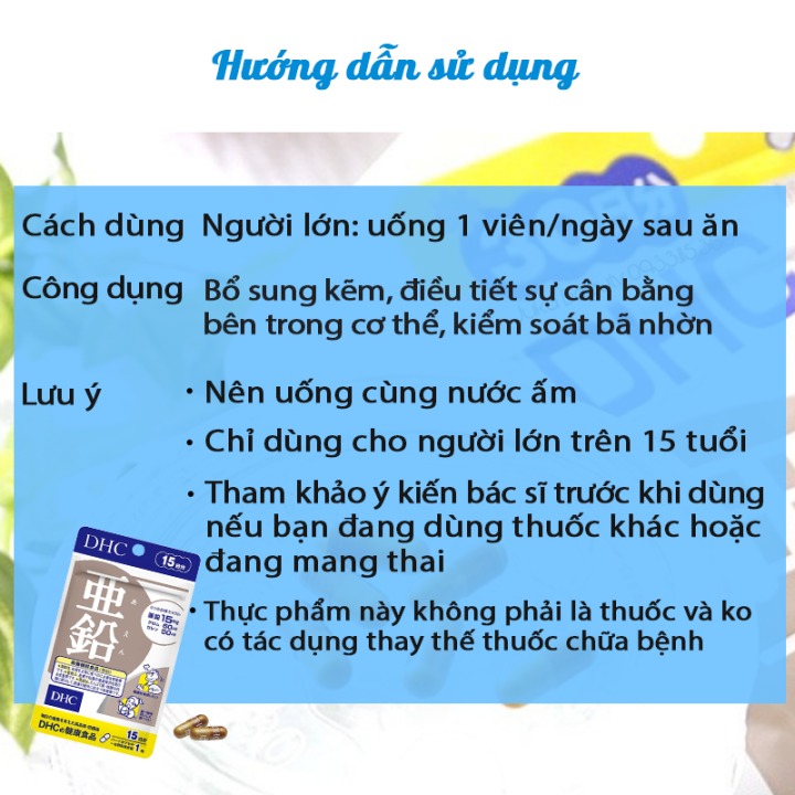 Viên kẽm DHC Nhật Bản zinc giúp ăn ngon miệng, kiểm soát nhờn giảm mụn, dưỡng tóc và móng khỏe, hỗ trợ sinh lý nam