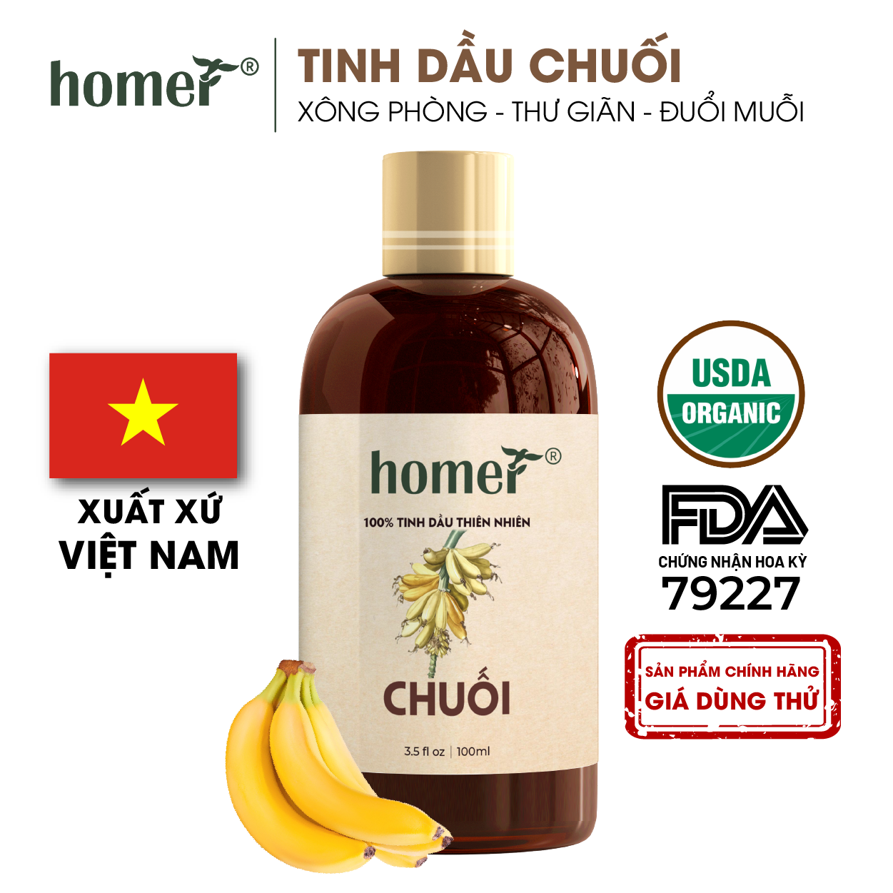 Tinh dầu thiên nhiên Chuối Homer giá dùng thử - Dung tích 20ml / 100ml/ 500ml/ 1000ml - Đạt chuẩn kiểm định cao cấp - An toàn cho sức khỏe - Đa công dụng