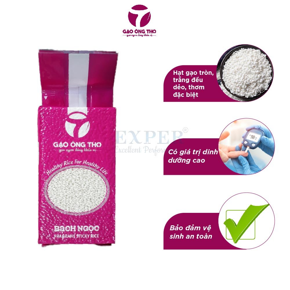 Gạo nếp bắc Ông Thọ - Bạch Ngọc túi 1kg hút chân không. Gạo nếp cao cấp chính hãng ngon thơm dẻo