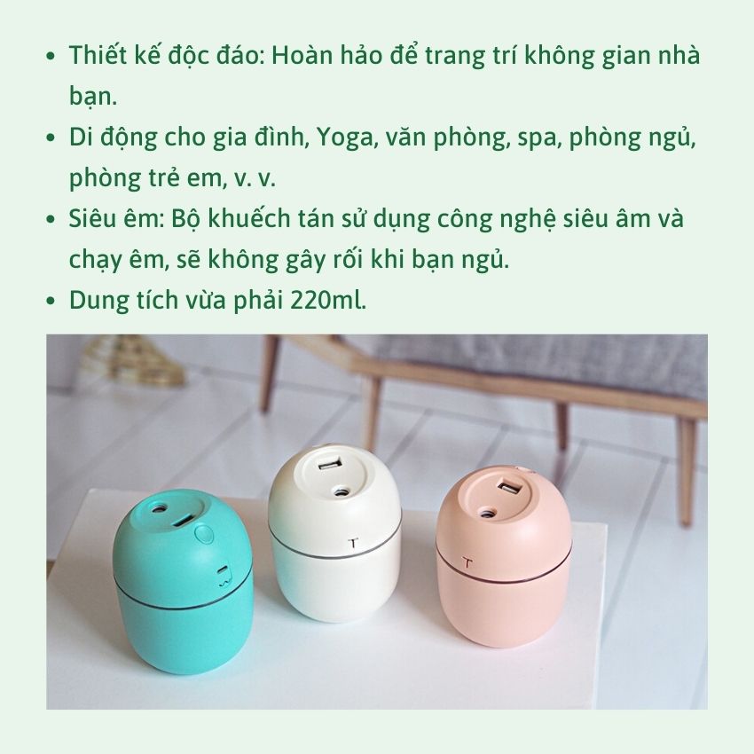 Máy Phun Sương Tinh Dầu Mini Humidifier 220Ml Máy Khuếch Tán Tinh Dầu Phun Sương Tạo Ẩm Cho Phòng Ngủ & Trên Ôtô Đèn Xông Tinh Dầu Có Hai Chế Độ Phun & Led 7 Màu Thay Đèn Ngủ & Giúp Xua Duổi Côn Trùng mocstore, loại tốt giá rẻ