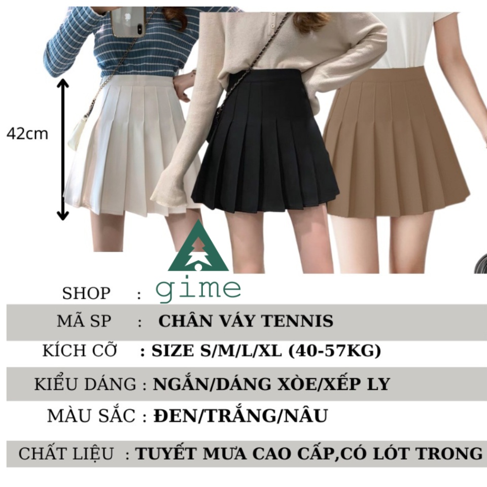 Chân váy tennis nâu dáng ngắn xoè xếp ly đai dây kéo có size sml nữ