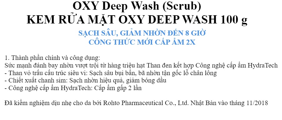 Sữa rửa mặt có hạt sạch sâu OXY Deep Wash (Scrub) 100g , .
