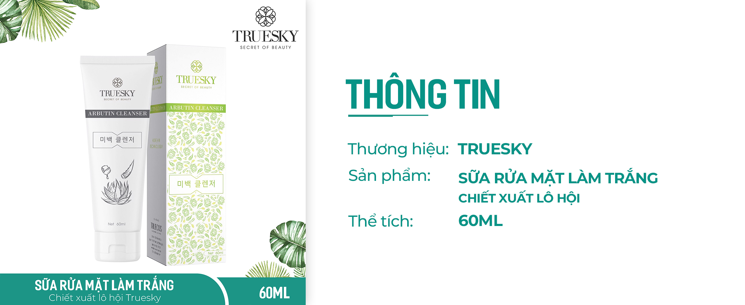 Sữa rửa mặt tạo bọt trắng da Truesky 60ml