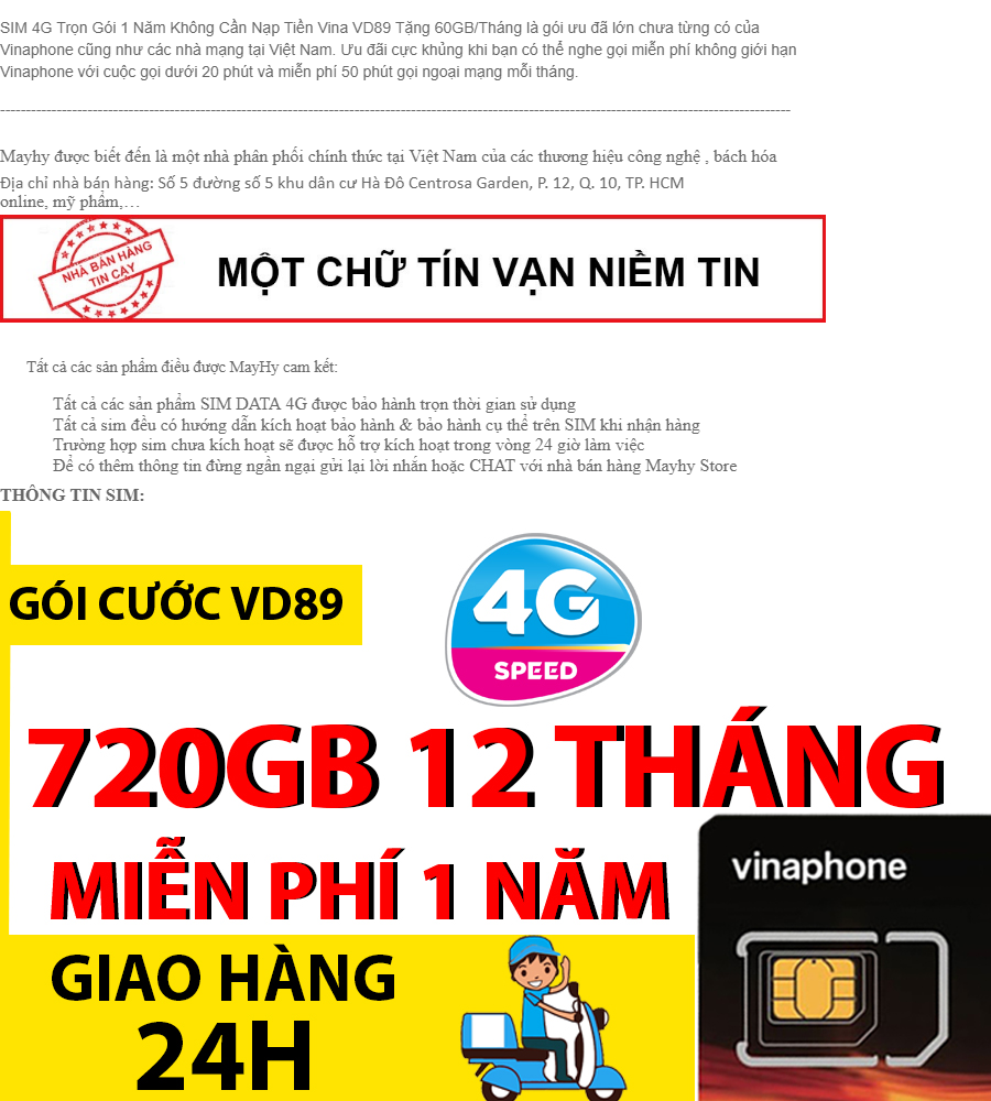 Giảm Giá 10 Sim 4g Vinaphone Vd89 10 Số 60gb Mỗi Tháng 1 Năm