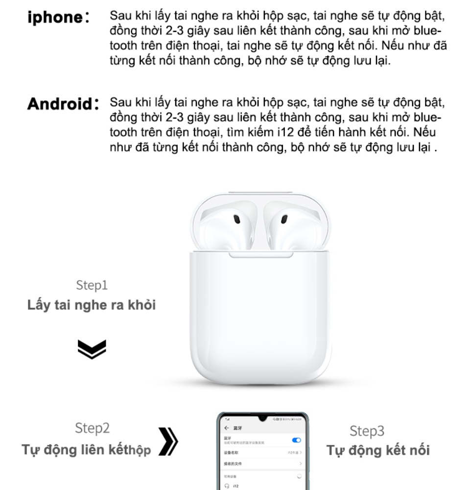 Tai nghe bluetooth, Tai Nghe Bluetooth Inpods12 Bản Pro Nâng Cấp Pin Trâu Hơn Nghe Hay, Tai Nghe Bluetooth Không Dây inpods i12s nhiều màu - Tai Nghe Bluetooth Pin Trâu 6