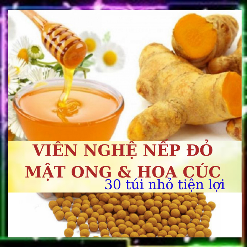 VIÊN NGHỆ - MẬT ONG- HOA CÚC 30 Túi Nhỏ Giảm Nám Da, Đẹp Da, Giảm Đau Dạ dày Hiệu quả, Trà Đông Y Việt