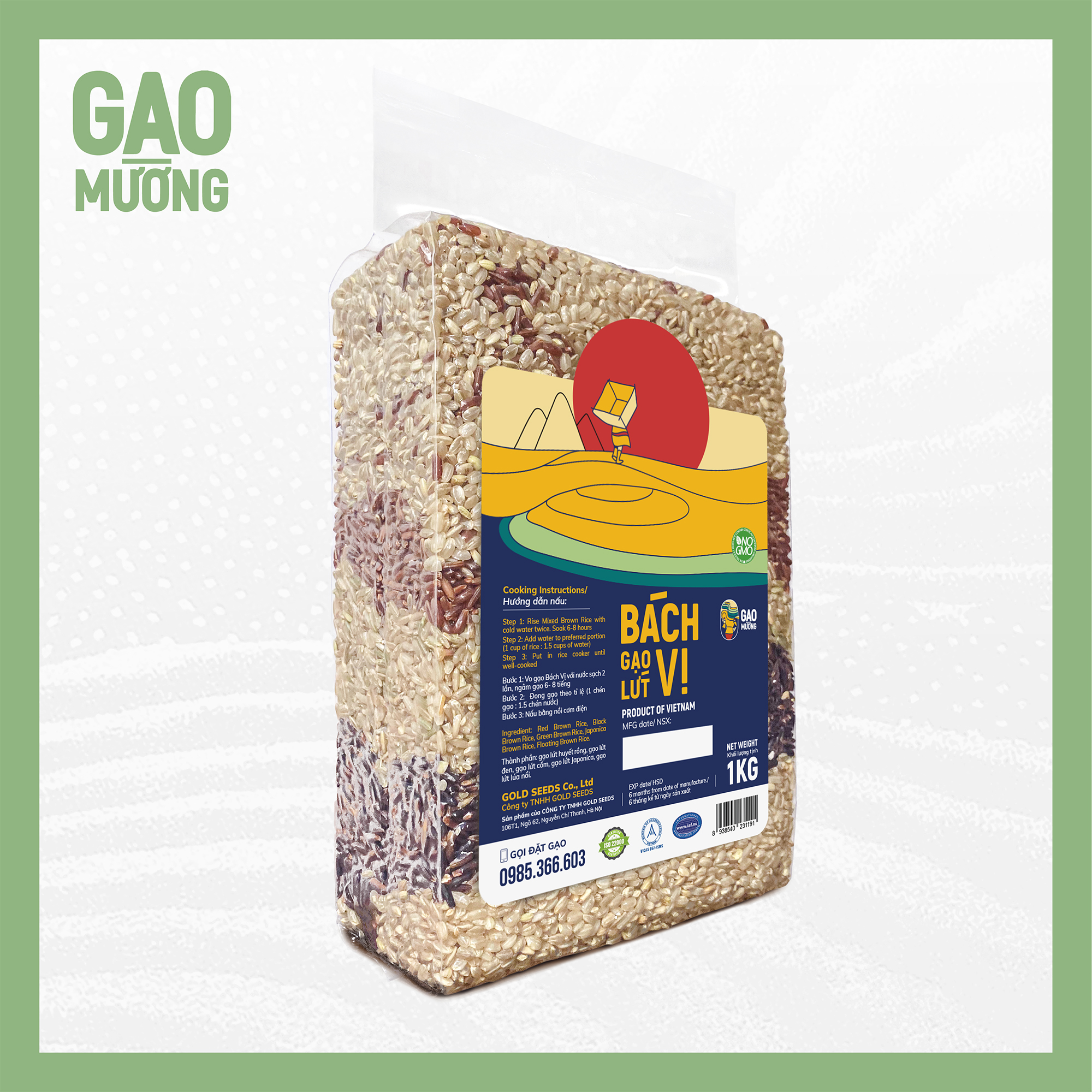 Gạo lứt Bách vị hỗ trợ ăn kiêng giảm cân đóng gói túi hút chân không 1kg mix 3 loại lứt st25/lứt Huyết rồng/lứt đen
