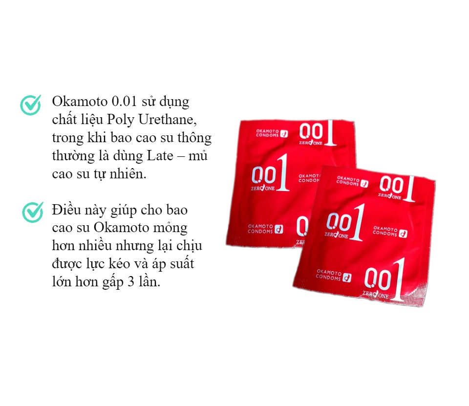 Bao cao su OKAMOTO 0.01 Zero One cực siêu mỏng 0.01mm - Hộp 2 cái 6