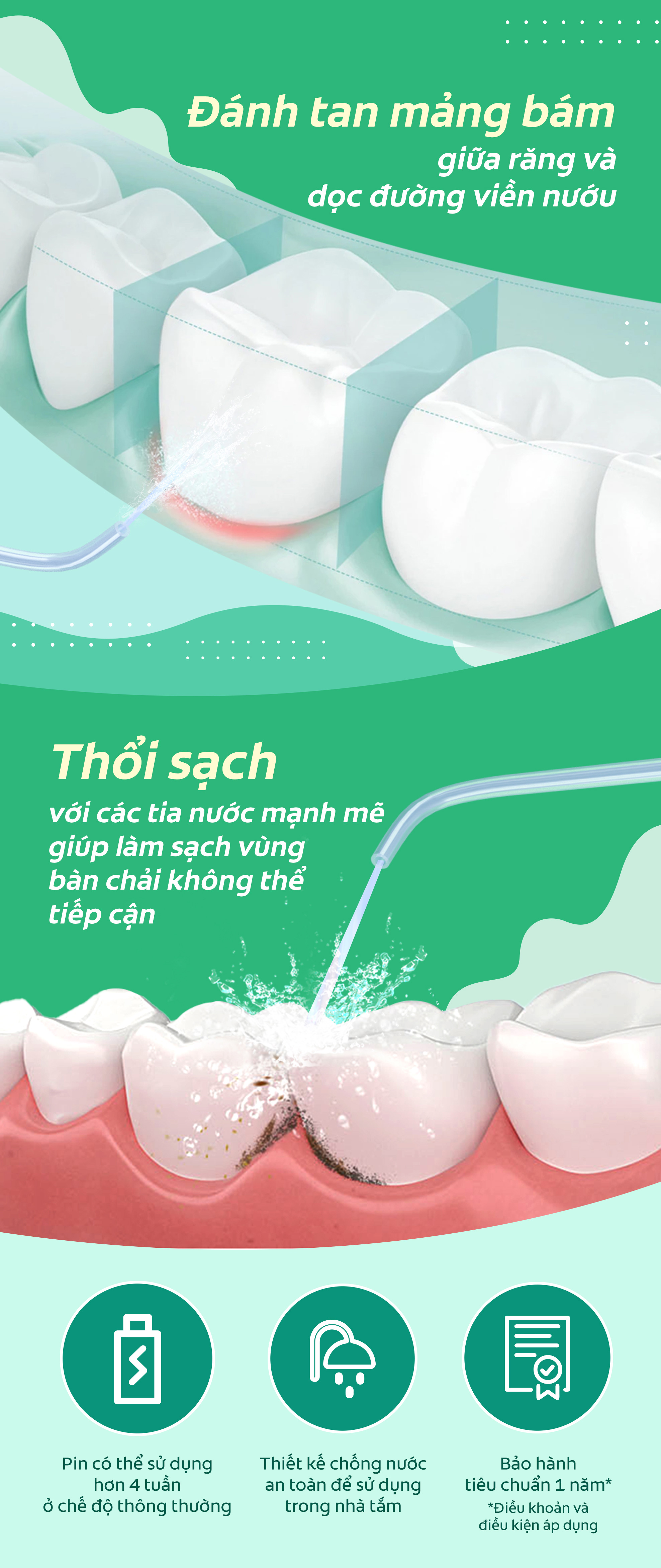 Máy tăm nước Colgate nhỏ gọn, chống thấm nước, pin sạc