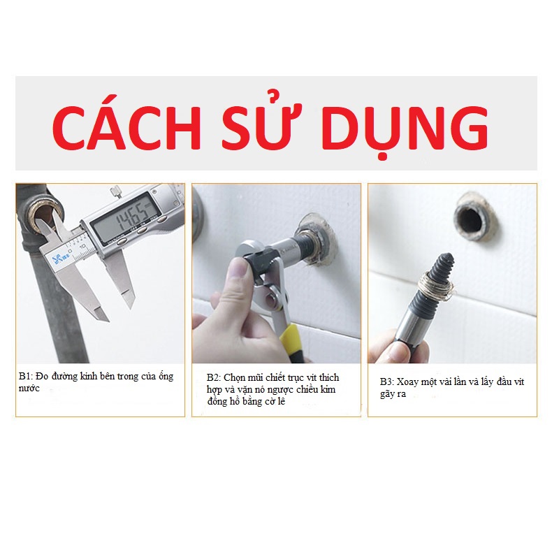 Dụng cụ lấy ốc vít gãy, mũi khoan lấy ốc gãy chuyên dụng; Bộ tháo bu lông ốc vít gãy - có thể kết hợp vớii tay taro tự động hoặc cờ lê thông minh để tháo ốc gãy hoặc sửa đường ống nước