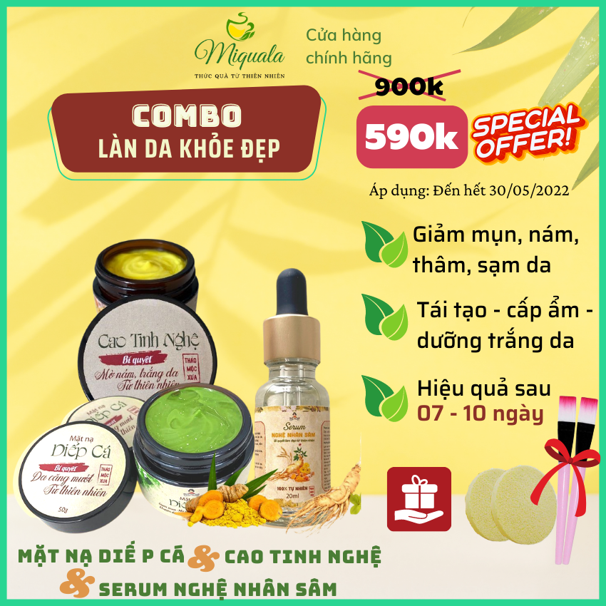 Mặt Nạ Giảm Mụn Diếp Cá Thảo Mộc Xưa - Cấp Ẩm, Ngừa Mụn Sạm Nám, Se Khít Lỗ Chân Lông, Dành Cho Da Dầu Mụn, 100% Thiên Nhiên, An Toàn Cho Mẹ Bầu - Tặng Cọ Đắp Mặt Nạ | 50gr - Miquala