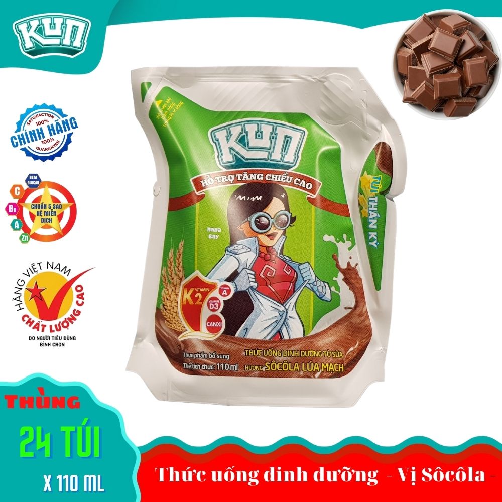 Sữa Kun vị socola lúa mạch túi thần kì 110ml thùng 24 túi cho bé hương vị thơm ngon và đủ dinh dưỡng