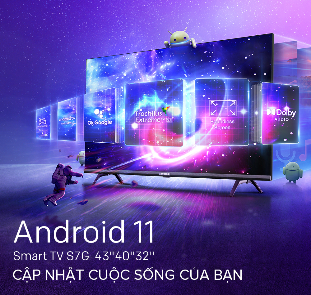 SMART TV Coocaa 40 inch-Android 11 TV-Wifi-viền mỏng-Model 40S7G 2 years warranty Tặng 24 tháng Clip TV