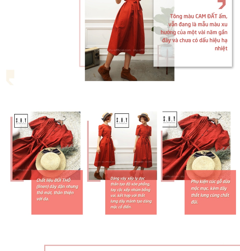 Đầm cotton lạnh thắt eo màu cam đất - Bán sỉ thời trang mỹ phẩm