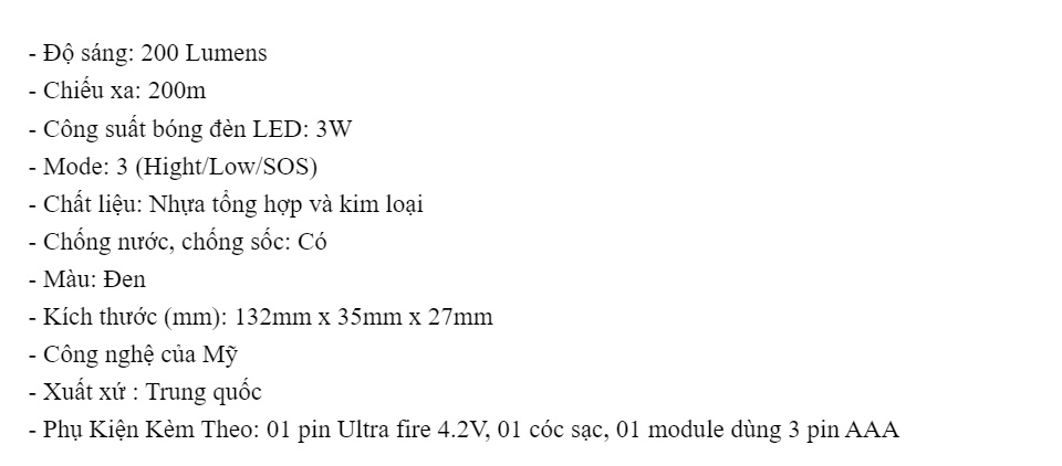 [HCM]Đèn pin siêu sáng USA - sử dụng pin sạc