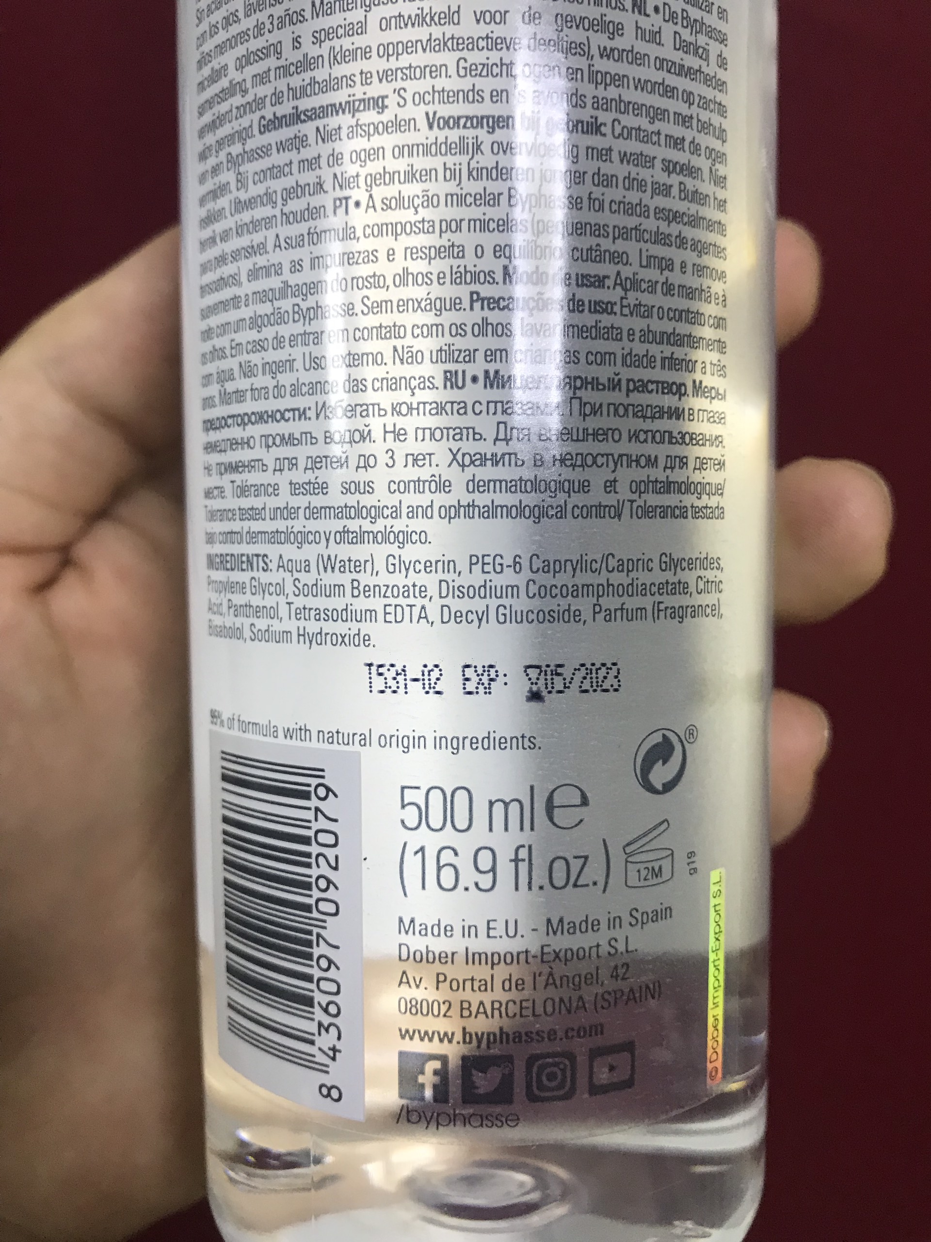 Nước Tẩy Trang Không Cồn BYPHASSE Tây Ban Nha 500ml