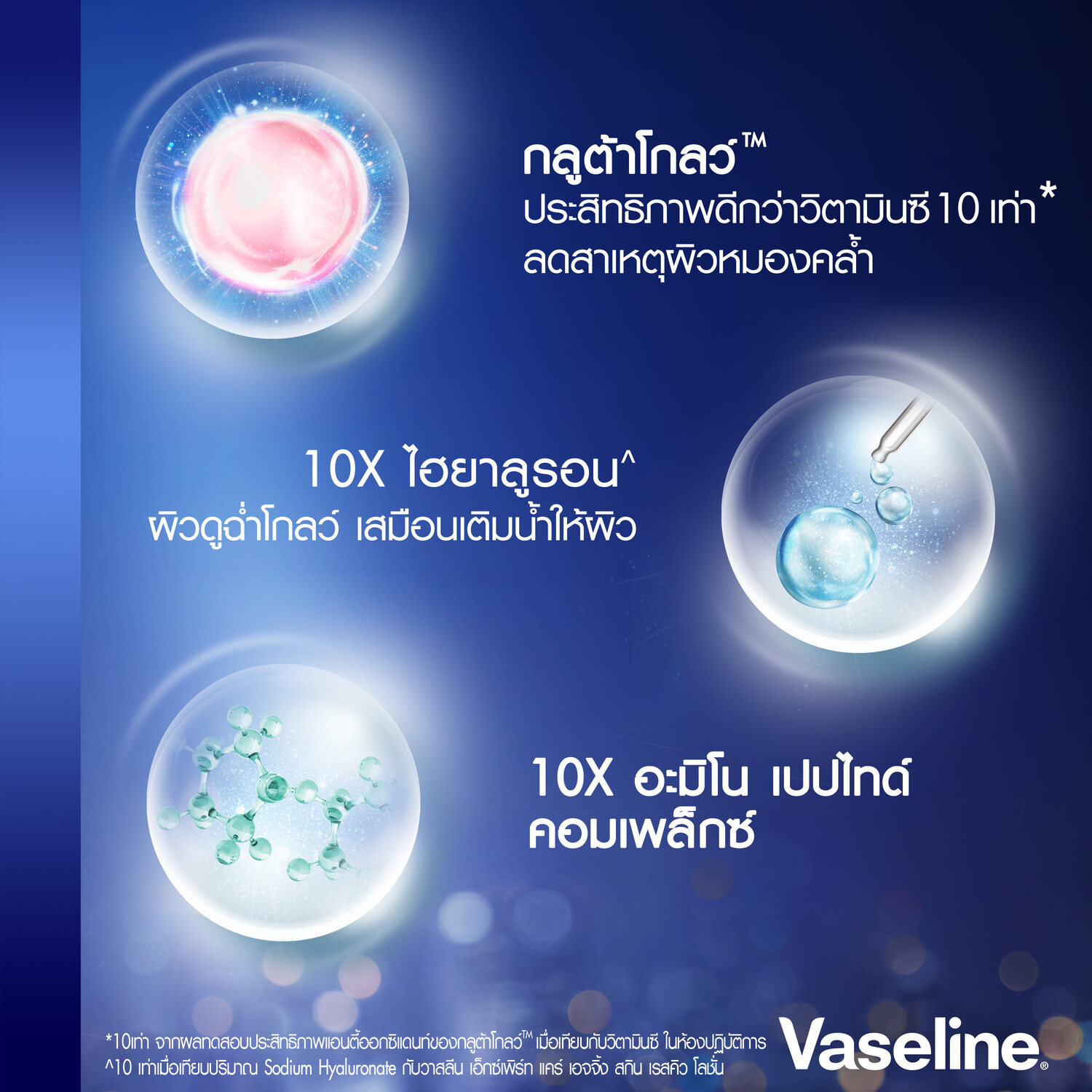Sữa dưỡng thể Vaseline Healthy Bright Gluta-Hya Serum Burst Lotion Overnight Radiance Repair,a trông mọng nước và sáng như được bổ sung nước cho da.
