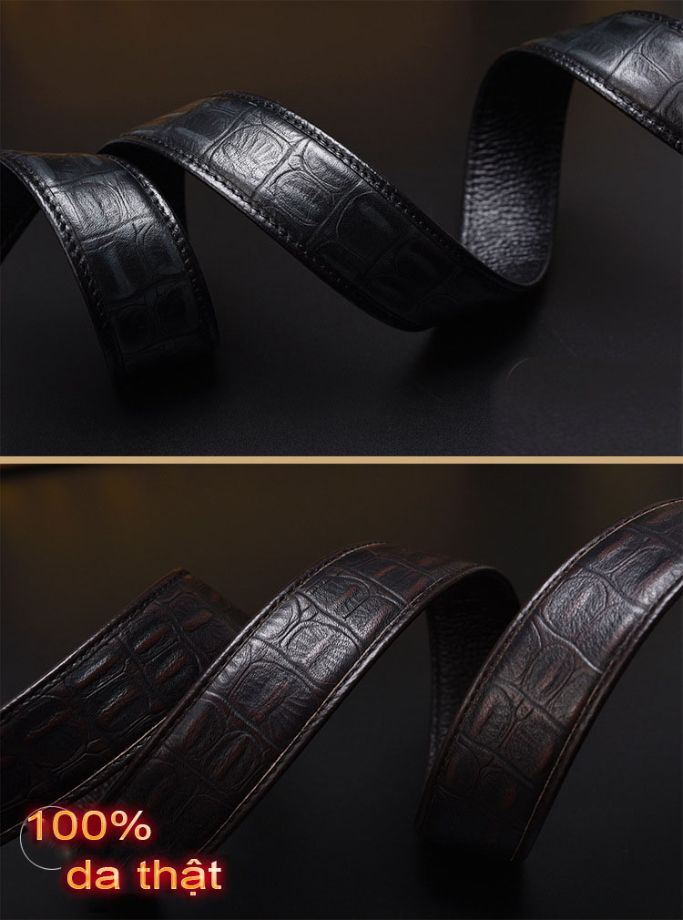 dây nịt nam, dây thắt lưng dùng cho khóa tự động thời trang da bò dập vân vảy rông