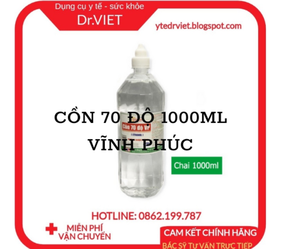 Cồn 70 độ 1000ml Vĩnh Phúc dùng để xử lý làm sạch môi trường, sát khuẩn bề mặt vật dụng và có thể xử lý vi khuẩn trực tiếp trên con người, trên bề mặt da, sát khùng vết thương, diệt khuẩn, sát khuẩn dụng cụ y tế DrViet 58 Cồn 70 độ 1000ml Vĩnh Phúc dùng để xử lý làm sạch môi trường, sát khuẩn bề mặt vật dụng và có thể xử lý vi khuẩn trực tiếp trên con người, trên bề mặt da, sát khùng vết thương, diệt khuẩn, sát khuẩn dụng cụ y tế DrViet