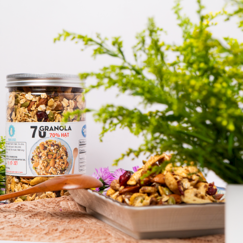Granola Ăn Kiêng Giảm Cân Không Đường Siêu Hạt 70% Hạt 30% Yến Mạch Nướng Mật Ong