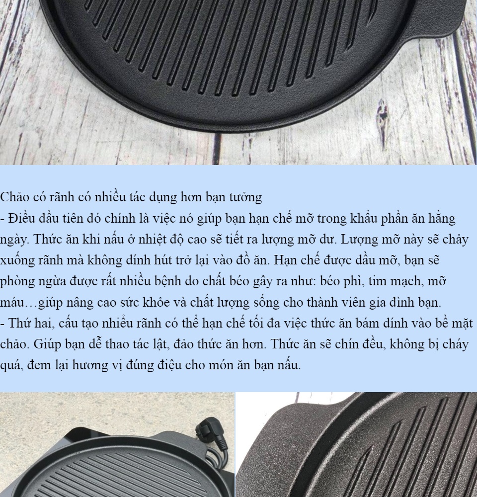 Chảo Gang Nướng Thịt Chống Dính Cao Cấp đường kính 24CM. Dễ dàng vệ sinh sau khi sử dụng
