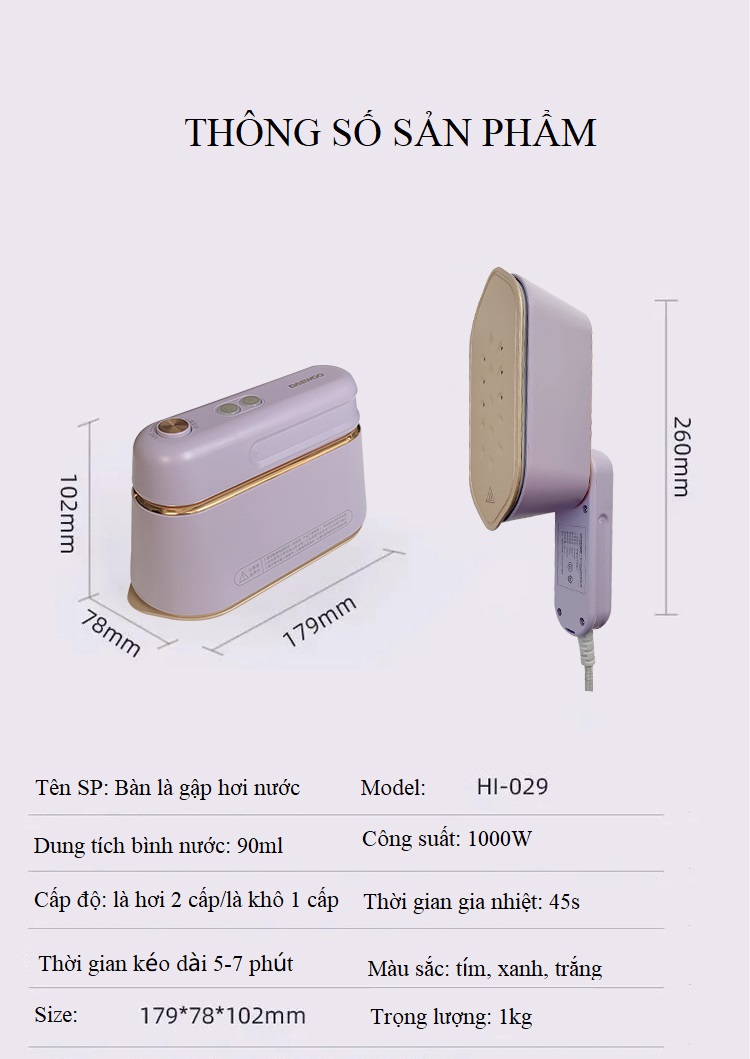 Bàn ủi hơi nước mini cầm tay Daewoo Thương hiệu Hàn Quốc HI-029 chính hãng  100%, bàn là ủi đứng ủi nằm công suất lớn Gia dụng Smarthome sale 50% - Bàn