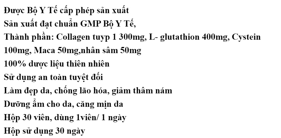 Viên uống đẹp da Colgen Extra- Thành phần Maca, Glutathione 400mg, Colagen tuyp I Nhập Khẩu Ý- Hộp 30 viên 2