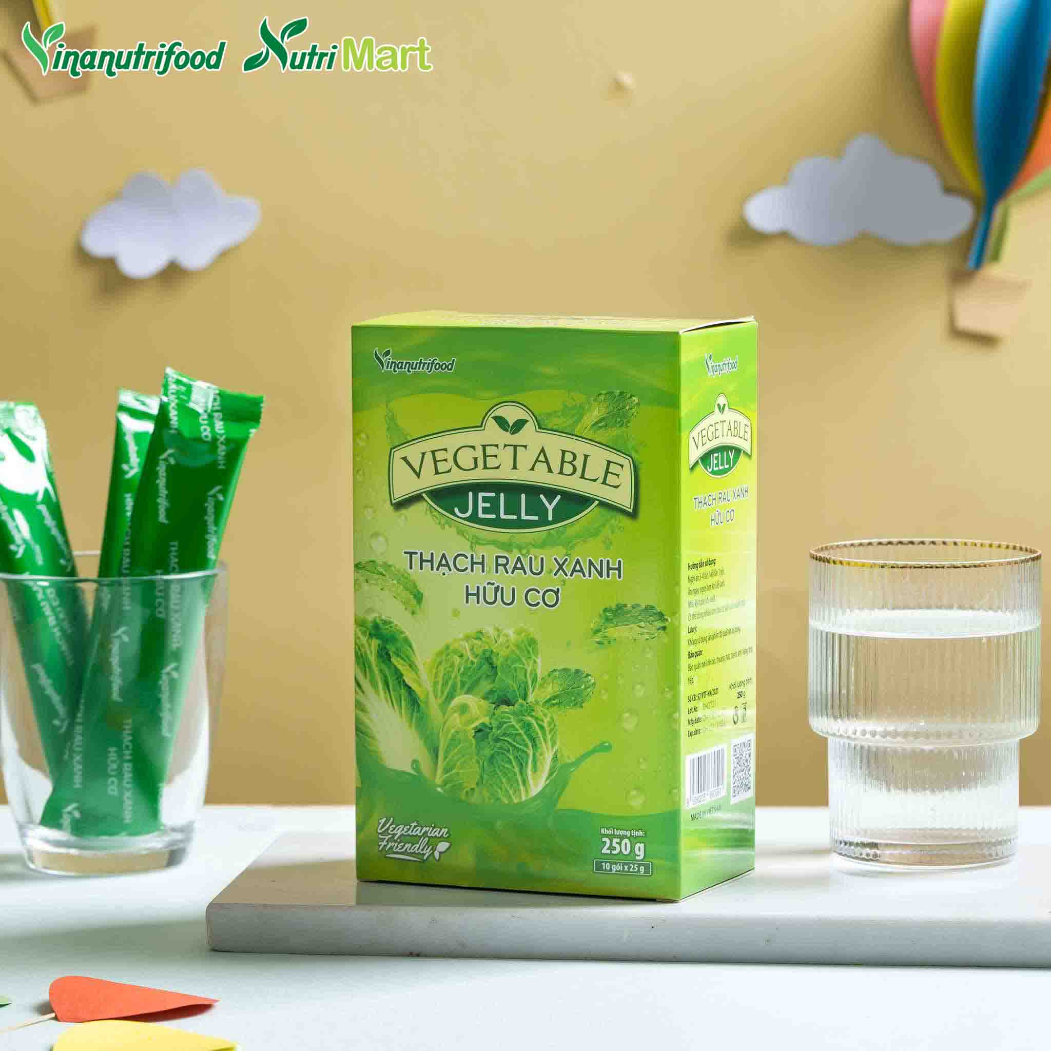 Thạch Rau Xanh Hữu Cơ Vinanutrifood - Bổ sung chất xơ từ rau xanh dưới dạng thạch, ngon dễ sử dụng (10 gói x 25g)