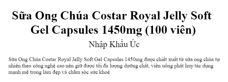 [hcm]sữa ong chúa costar úc royal jelly soft gel capsules 1450mg (100 viên) 1