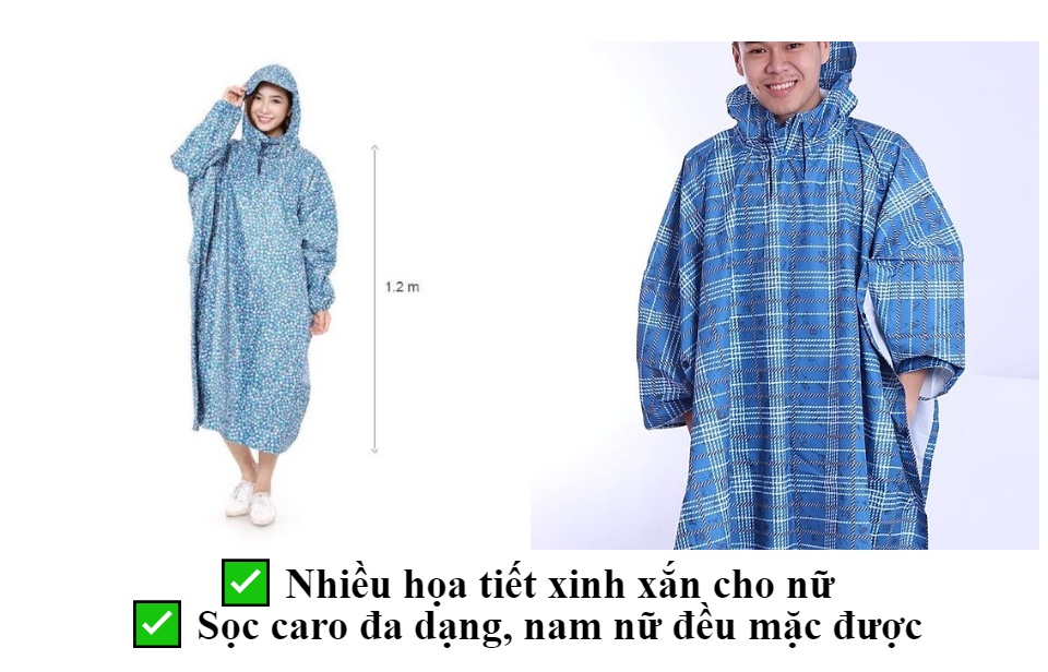 [HCM]Áo mưa không xẻ tà vải dù hoa văn đa dạng