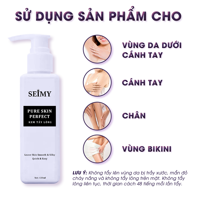 Combo Kem Tẩy Lông_ Seimy Pure Skin Perfect ( Gồm kem và serum dưỡng) Triệt Sạch Lông Chỉ Sau 5 Phút sử dụng