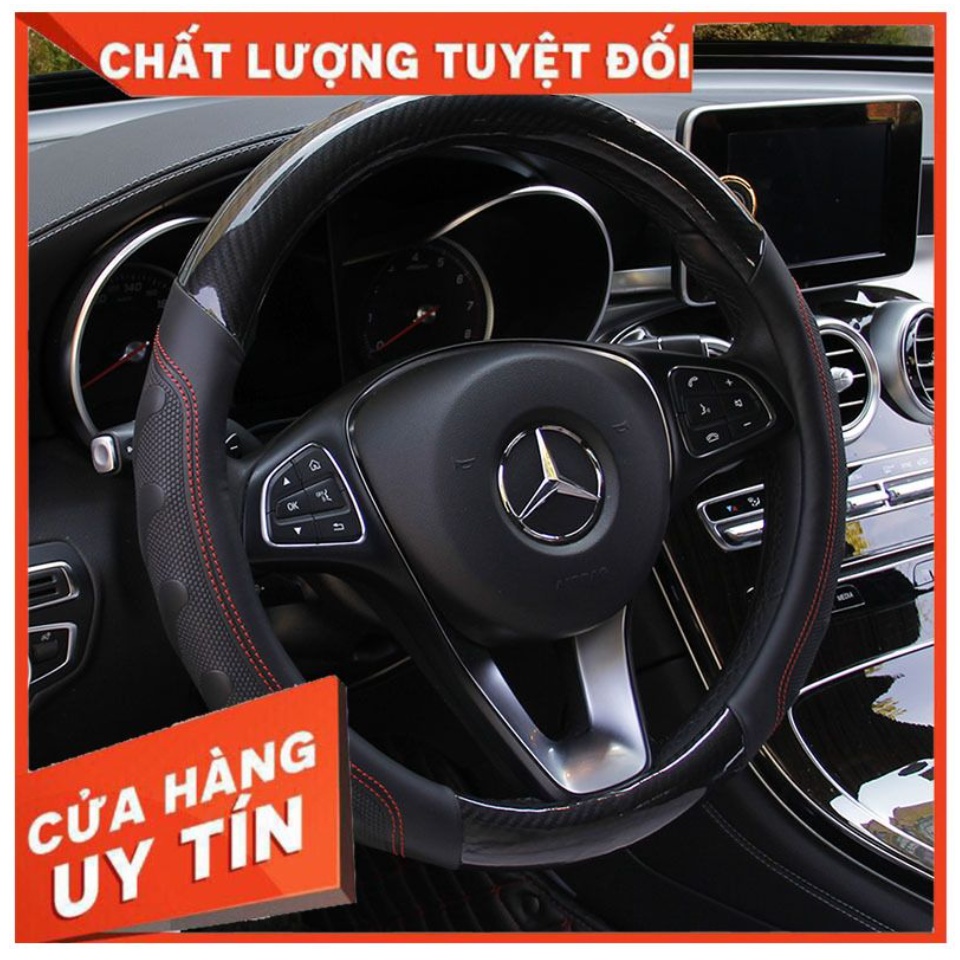 [ Khuyễn Mãi 3 ngày ] Bọc Vô Lăng Da Thật Vân Cacbon Đen Sang Trọng