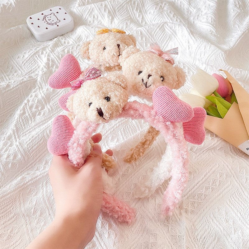 Băng Đô, Bờm Cài Tóc Gấu Phối Tim Siêu Cute Hàn Quốc