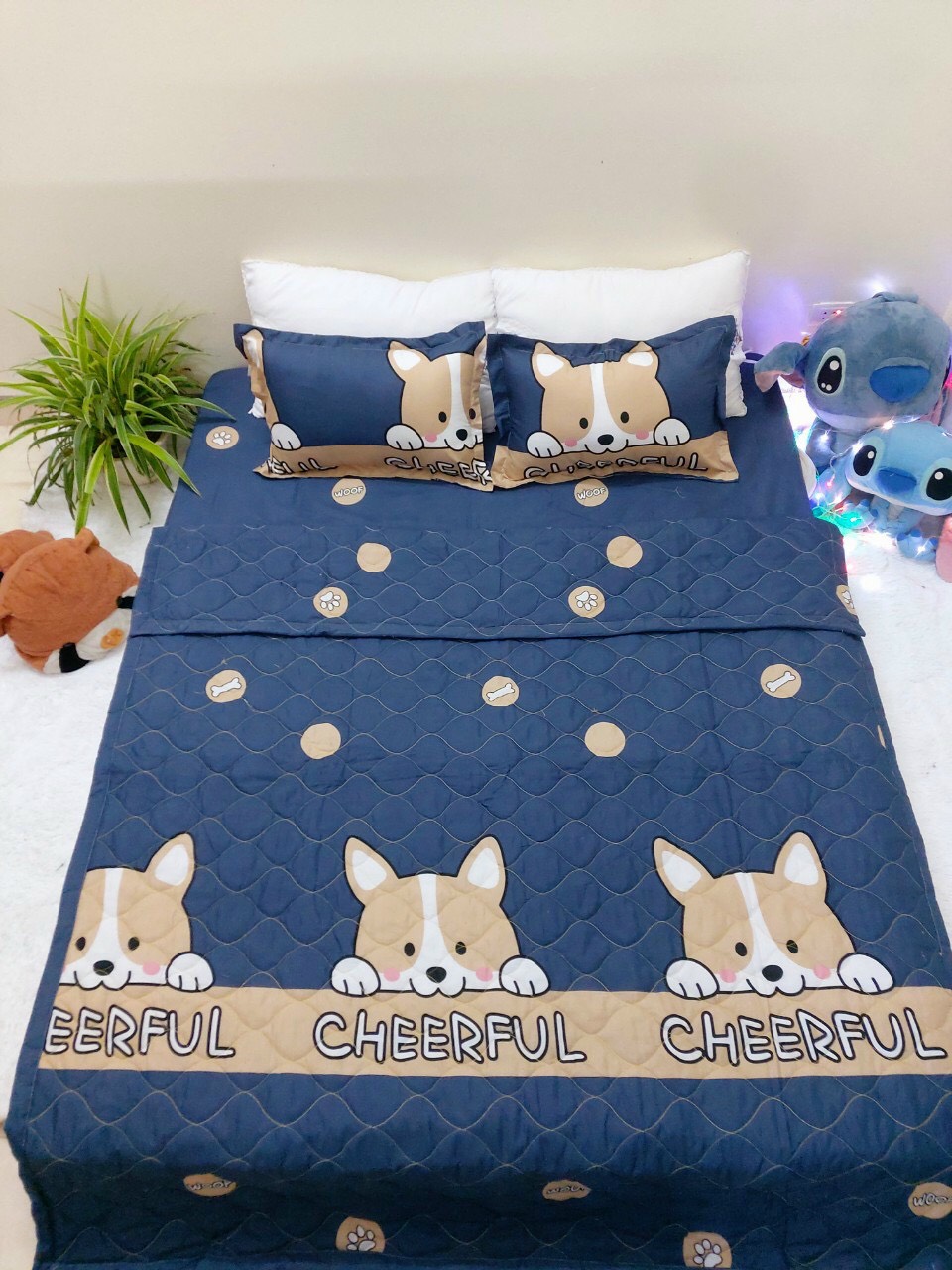 Bộ Chăn Ga Gối Cotton Poly - Hình Cún Xanh ( 3 Món , 4 Món , 5 Món ) NVC Bedding