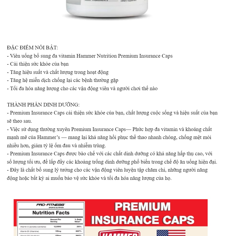 Viên uống bổ sung Vitamin Premium Insurance Caps Hammer Nutrition Tối