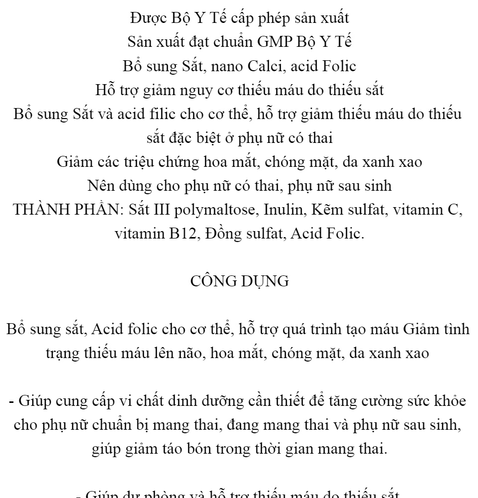 viên uống bổ sung sắt Fero Nano Giúp bổ sung Sắt, Acid Folic cho người thiếu máu não, phụ nữ mang thai và sau sinh hộp 30 viên 2
