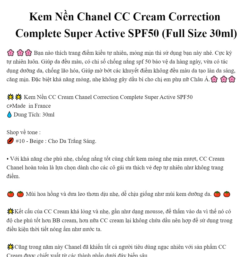 Kem Nền Chanel CC Cream Complete Correction SPF50 30ml  Store Mỹ phẩm Em  xinh em đẹp