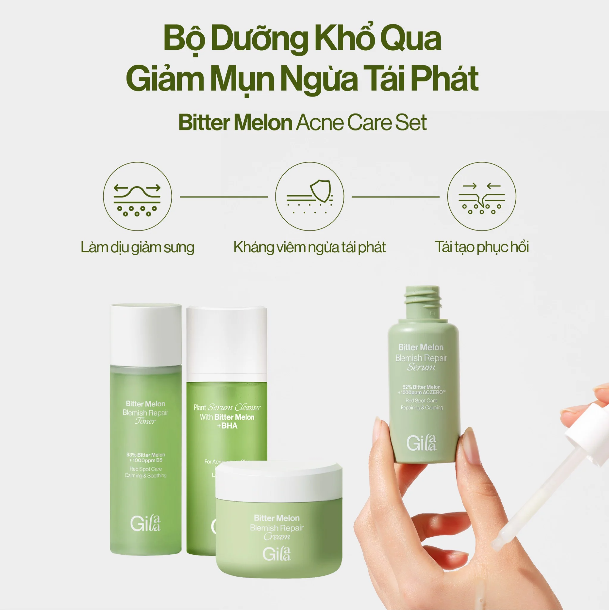 Bộ 4 sản phẩm dưỡng da Gillaa / Bộ dưỡng trắng  Gilaa Saffron Tone Up Repair / Bộ xoá mụn Gilaa Blemish Repair