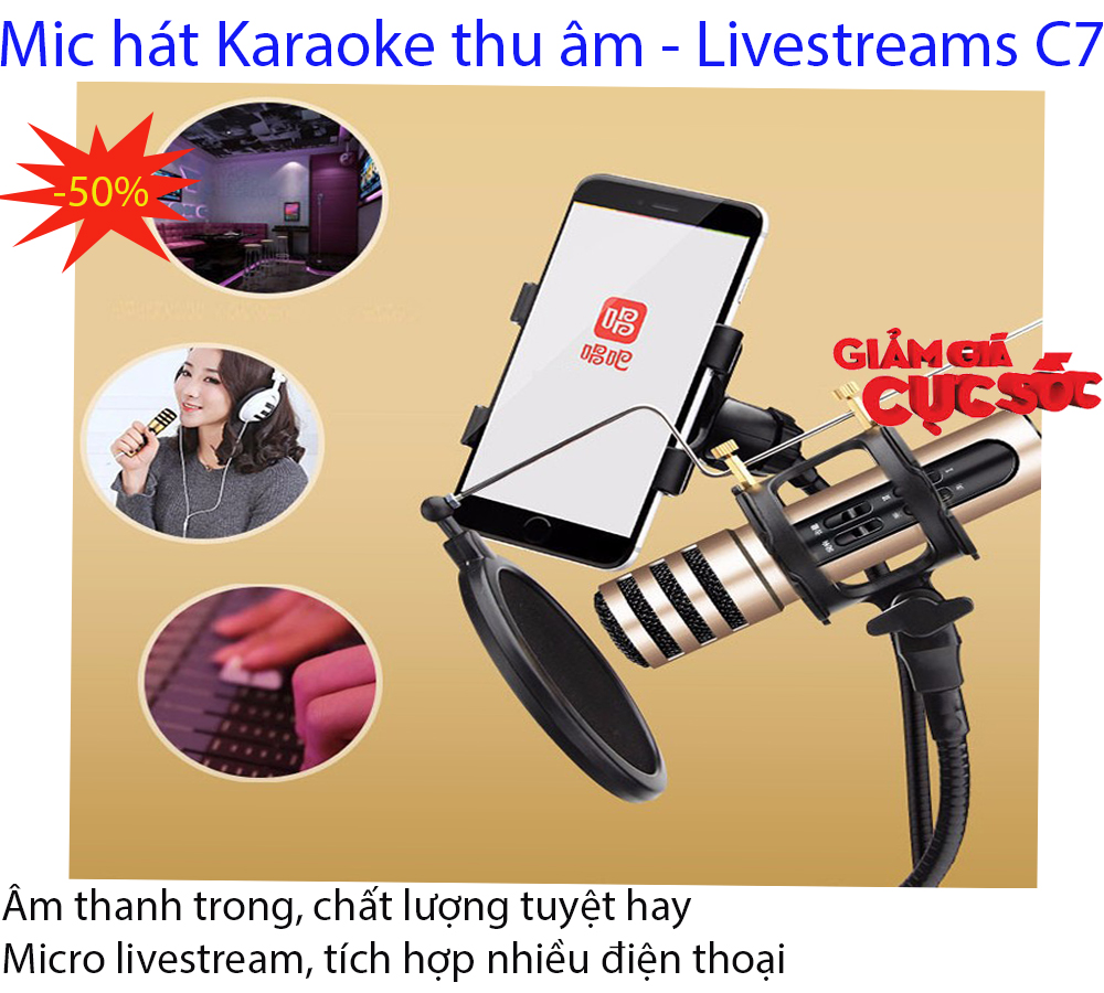 Mic hat karaoke , Mit hat karaoke dien thoai - MIC HÁT KARAOKE - LIVESTREAM THU ÂM C7 Pro; Chất lượng âm thanh đỉnh cao, Model C7-332, Giảm sốc 50%, Bảo hành 1 đổi 1 trên Toàn Quốc