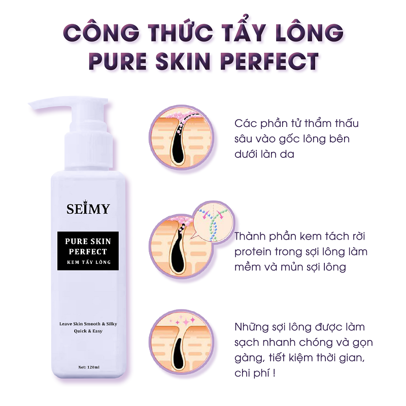 Combo Kem Tẩy Lông_ Seimy Pure Skin Perfect ( Gồm kem và serum dưỡng) Triệt Sạch Lông Chỉ Sau 5 Phút sử dụng
