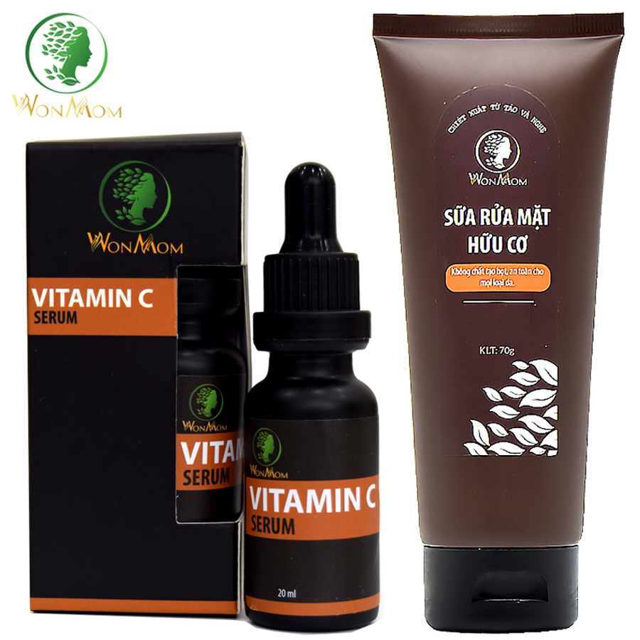 Bộ Dưỡng Da Mặt Organic, Làm Sạch Da, Ngăn Ngừa Mụn, Trắng Sáng Da Mặt Wonmom ( 1 Sữa Rửa Mặt + 1 Serum Vitamin C ):4635