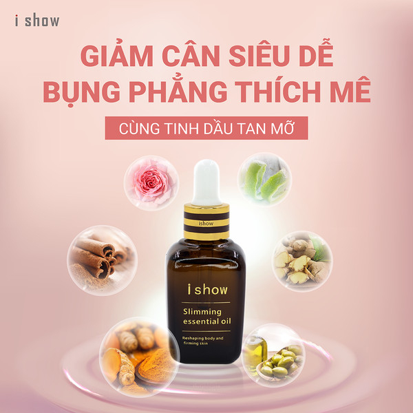 Ishow Tinh dầu tan mỡ bụng hỗ trợ giảm cân chiết xuất tinh dầu quế gừng không gây nóng rát 30ml - Tặng Mặt nạ nha đam
