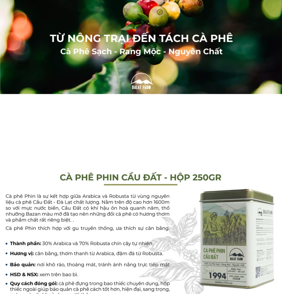 Cà Phê Phin DalatFarm - Hộp 250Gr (Dạng Bột)