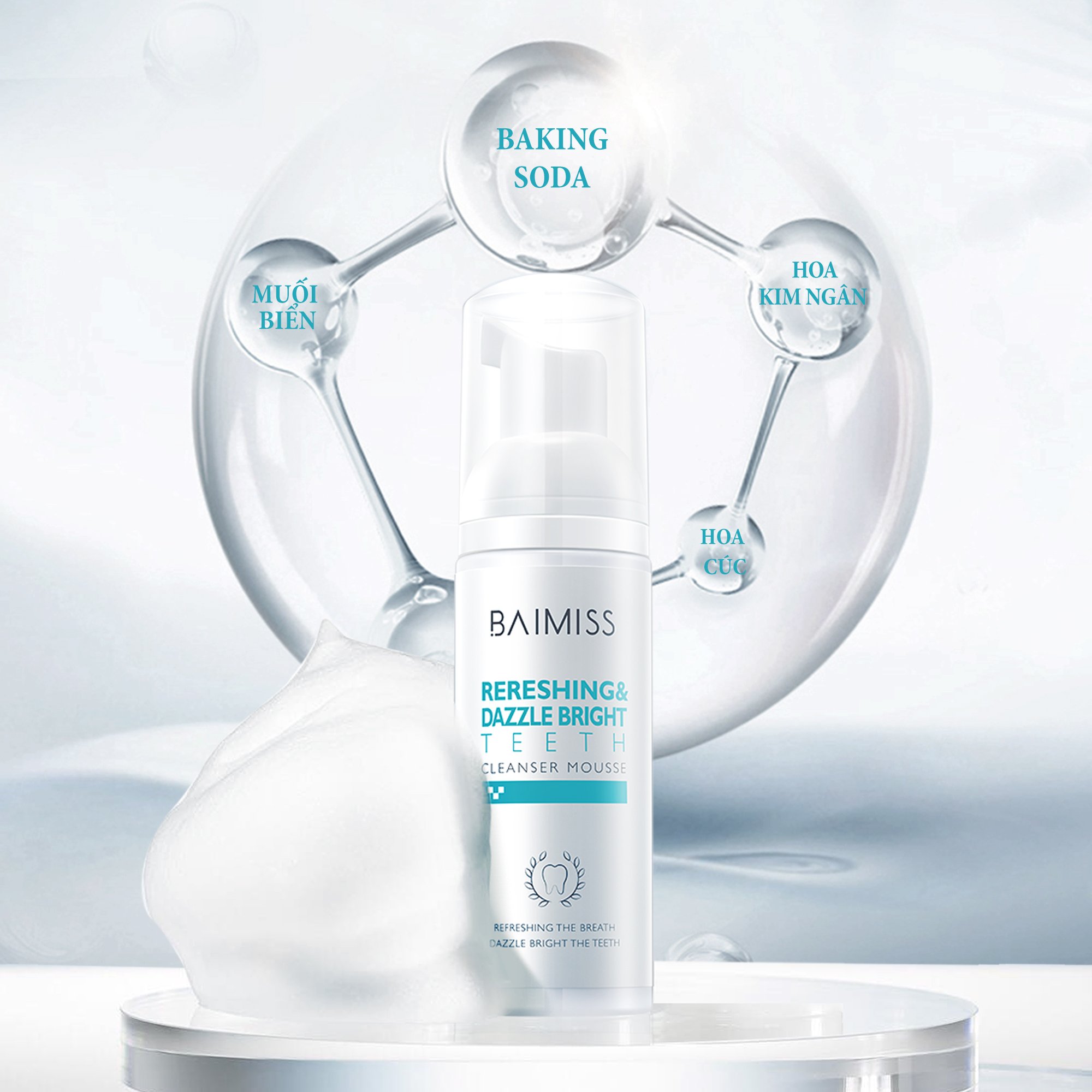 Bọt Kem Đánh Răng & Súc Miệng Baimiss Thơm Miệng Chống Ố Răng Toàn Diện 60ml