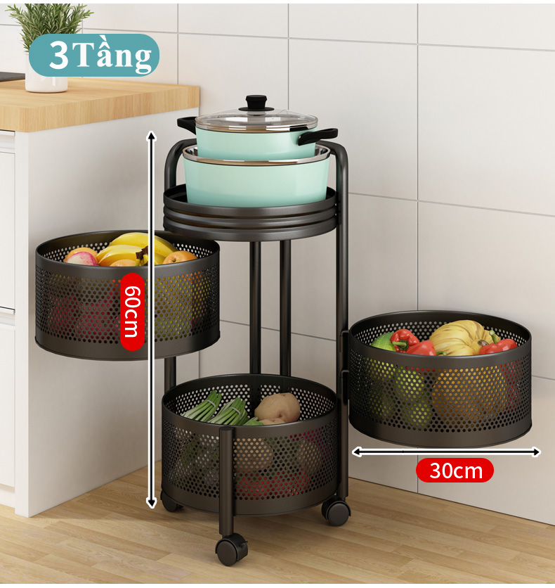 Kệ Tròn Xoay đa năng 5 tầng đựng đồ nhà bếp Vifiba bánh xe xoay 360 độ kệ đựng đồ phòng bếp phòng khách phòng tắm