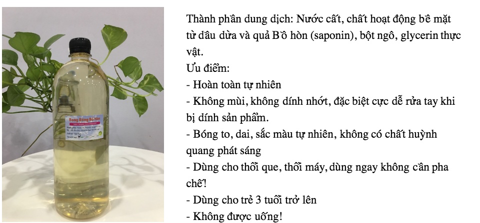 Chai 1L Dung dịch thổi bong bóng xà phòng làm từ quả bồ hòn (1 Litre of Soapnut bubble solution for Kids) 1