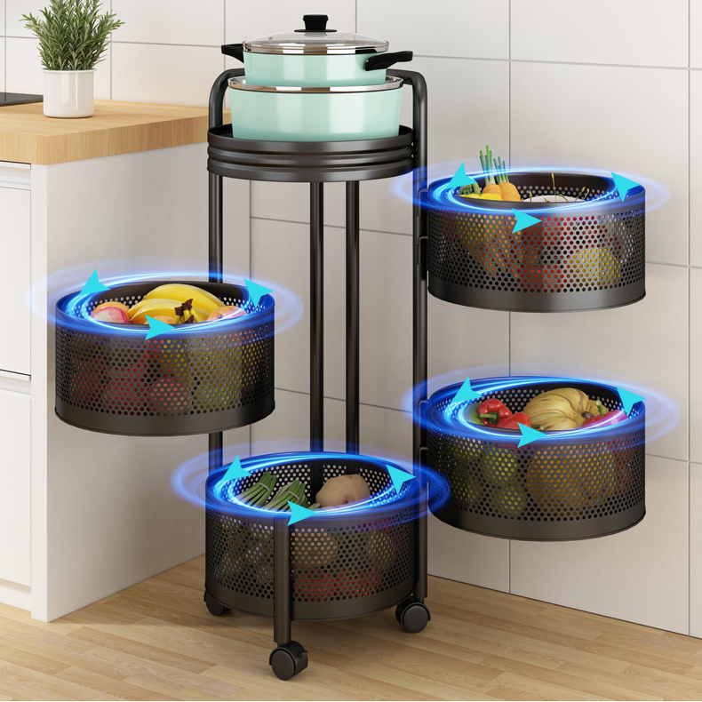 Kệ Tròn Xoay đa năng 5 tầng đựng đồ nhà bếp Vifiba bánh xe xoay 360 độ kệ đựng đồ phòng bếp phòng khách phòng tắm
