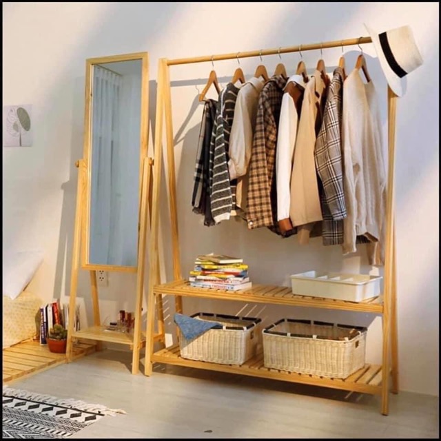 Giá Treo Quần Áo Gỗ Chữ A 2 Tầng gỗ Thông nhập khẩu Kiểu Dáng Tinh Tế; Kích Thước 160x74x36CM, Kệ Treo Quần Áo Hàn Quốc Decor Phòng Ngủ; - Vin House 86.