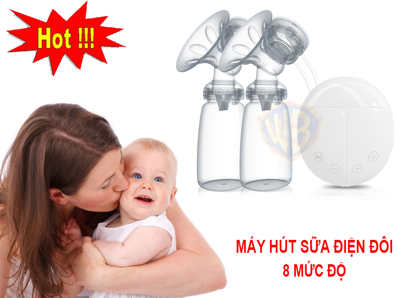 Máy vắt sữa điện đôi, tặng kẹp muỗi cho bé, máy hút sữa điện đôi 8 mức độ, may hut sua, may vat sua có chế độ massage, hút nhẹ nhàng, êm ái, chống tắc tia sữa. bh 6 tháng, đổi mới trong 7 ngày!