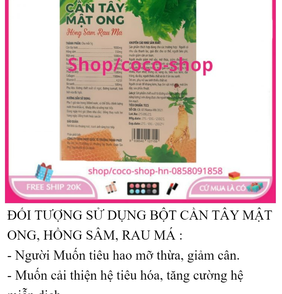 Bột cần tây mật ong giảm cân hồng sâm rau má thanh lọc cơ thể đẹp da , đẹp dáng hộp 15 gói HSD 2024 3